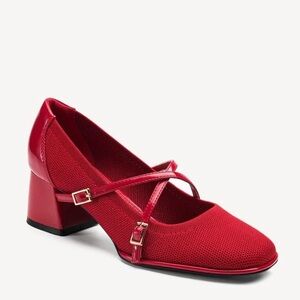 Newbella Red Mary Jane Cross Strap Block Heel Pumps NWB Size 8.5